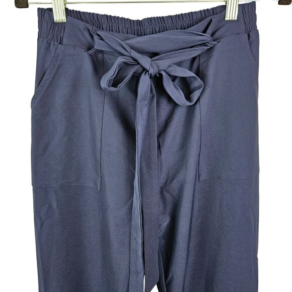 Grace Karin Womens High Waist Pants Size Medium Belt Fold-Up Leg Opening Navy - Picture 6 of 11